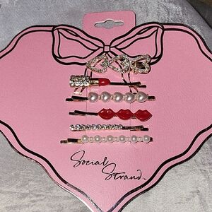 Lips, Lipstick, Heart, Pearl Bobby Pins Set Brand New